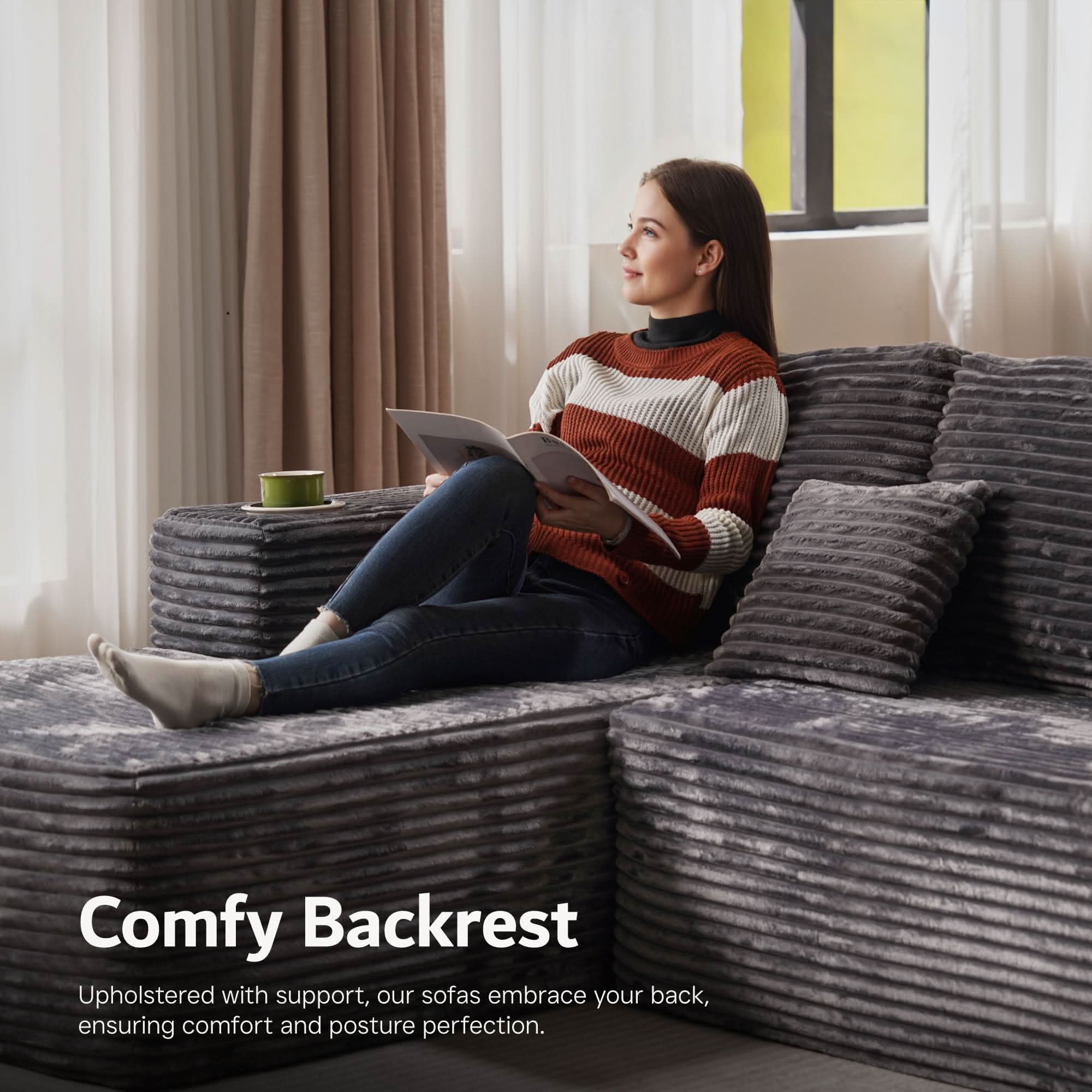 Ovios Cloud Couch U-Shaped,Plush Corduroy Sofa,No Assembly Required