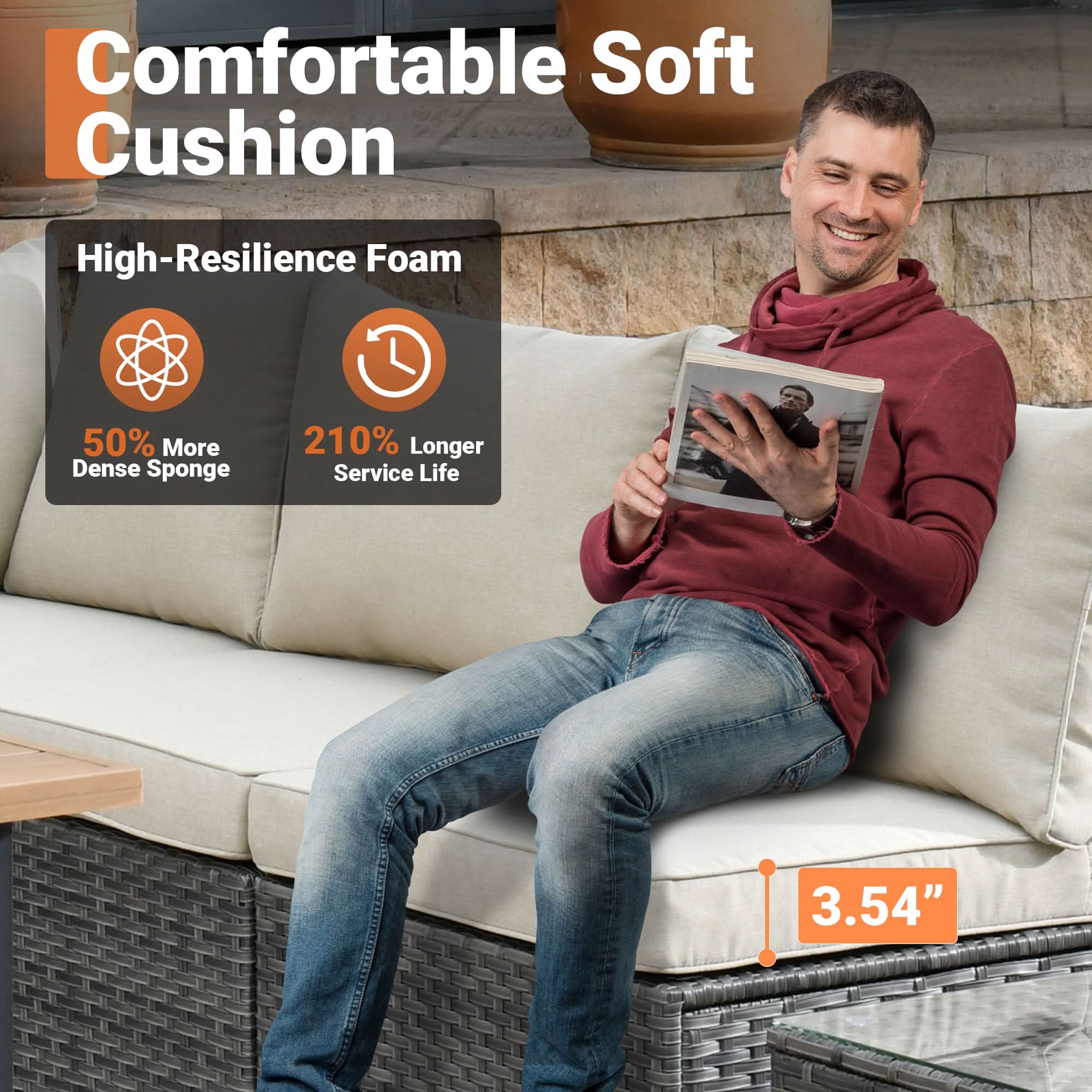 Ovios Outdoor 9 Piece Coversation Set with Swivel Rocking Chair,Sectional Patio Furniture Set with All-Weather Wicker Sofa