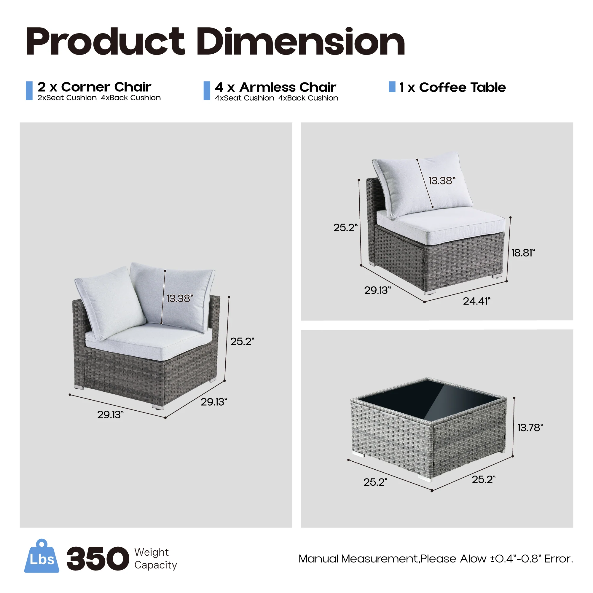 Ovios Outdoor Sectional Furniture 7-Piece with Cushions and Table