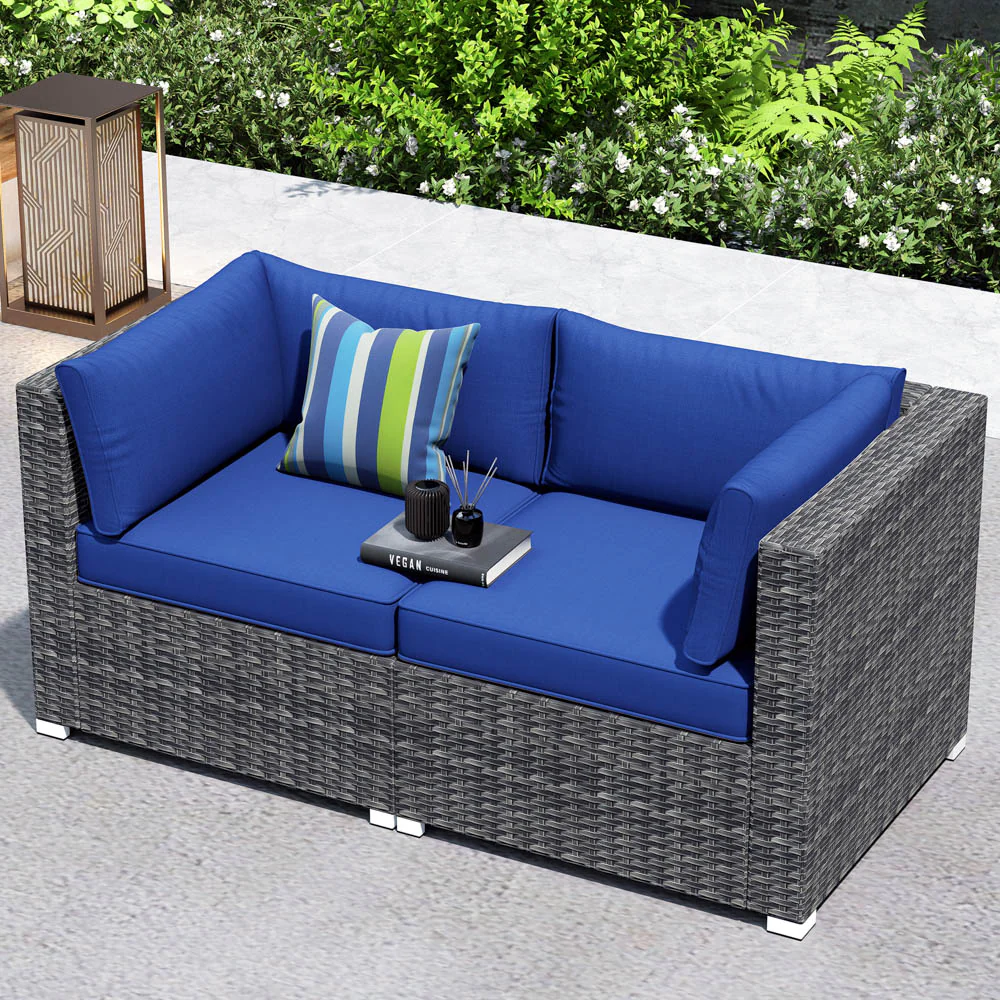 Ovios Patio Furniture Set 2-Piece Corner Sofa with Cushions and 4.13'' Wide Armrest