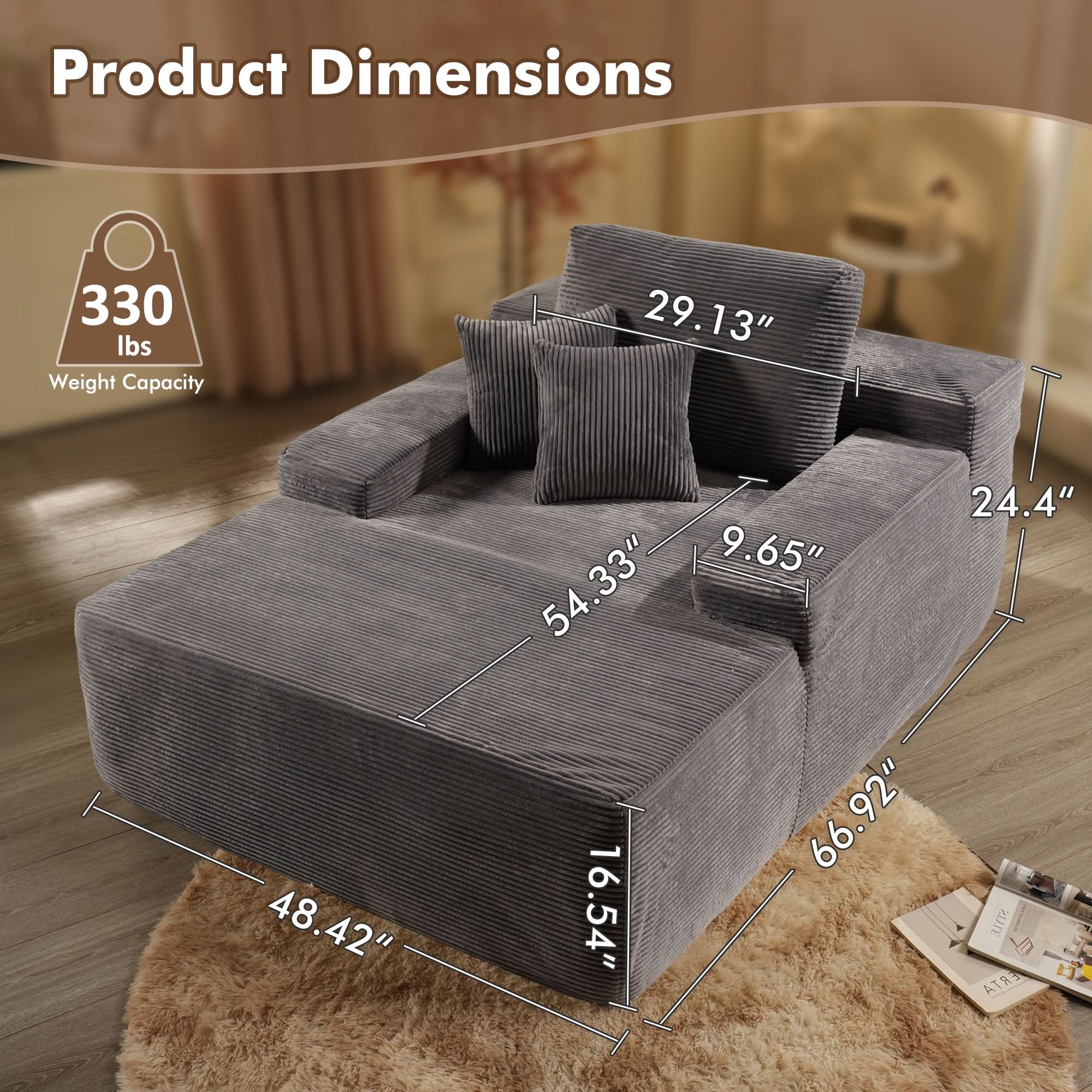 Ovios 67''x48'' Chaise Lounge Chair Indoor, Oversized Upholstered Sofa Bed