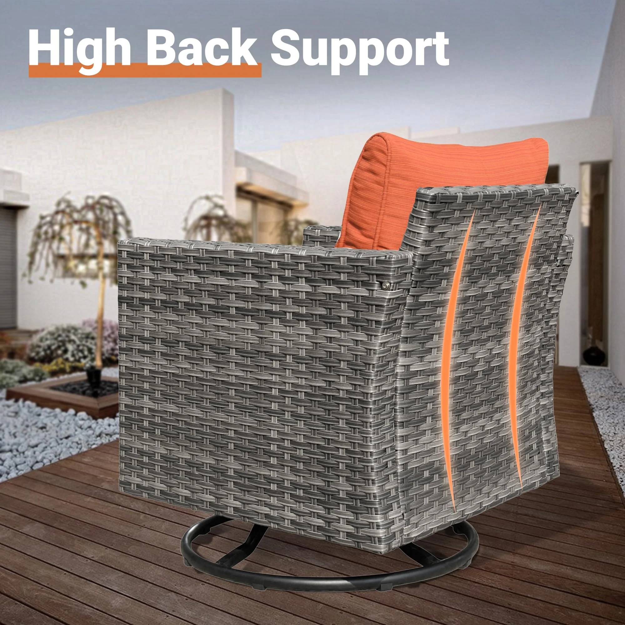 Ovios Outdoor 9 Piece Coversation Set with Swivel Rocking Chair,Sectional Patio Furniture Set with All-Weather Wicker Sofa