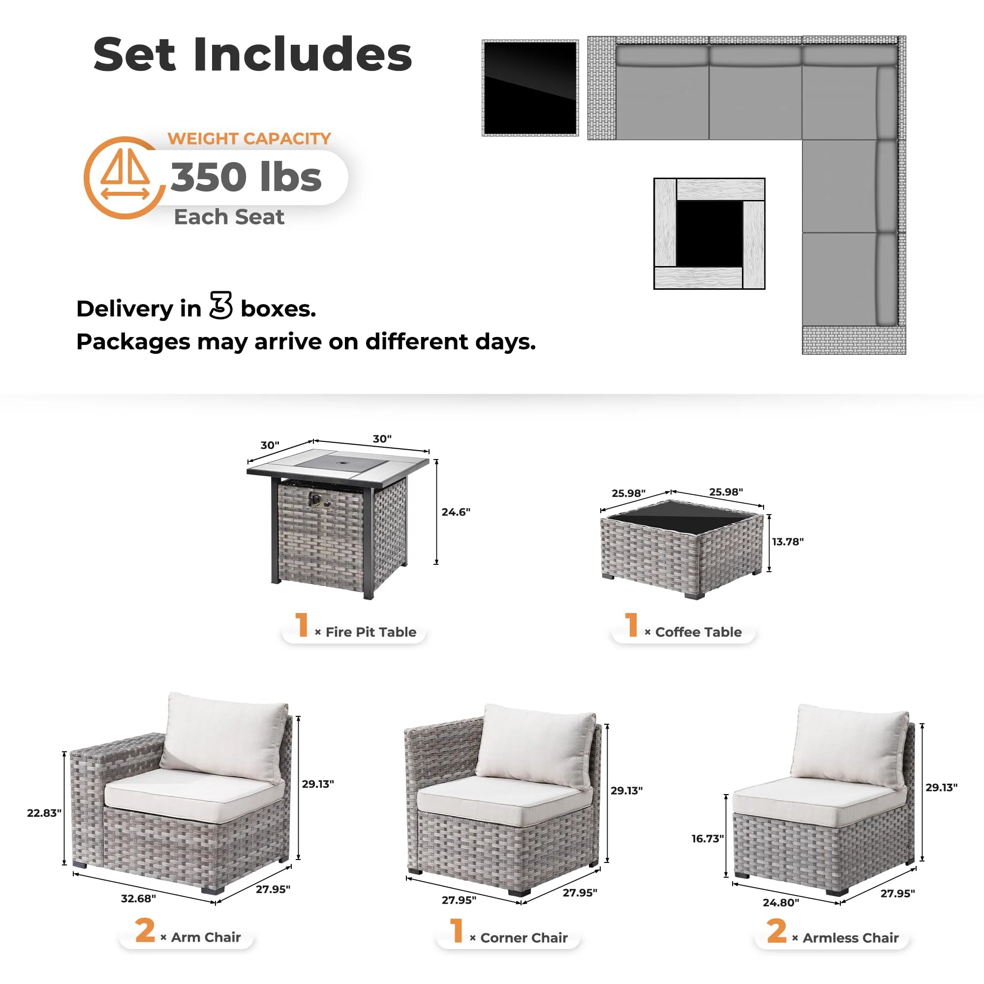 Ovios 7-Piece Outdoor Furniture Set with 7.68'' Wide Armrests