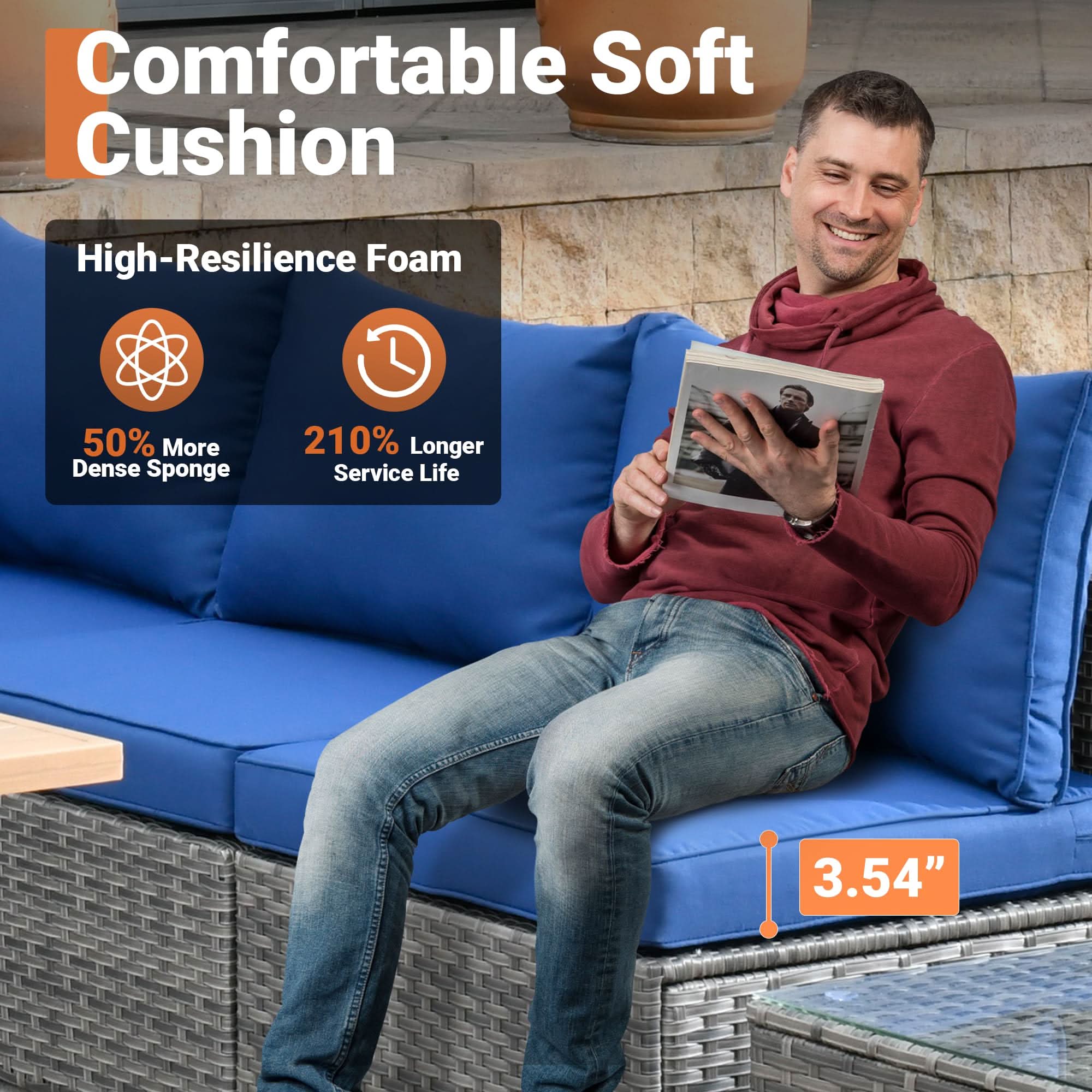 Ovios Outdoor 9 Piece Coversation Set with Swivel Rocking Chair,Sectional Patio Furniture Set with All-Weather Wicker Sofa