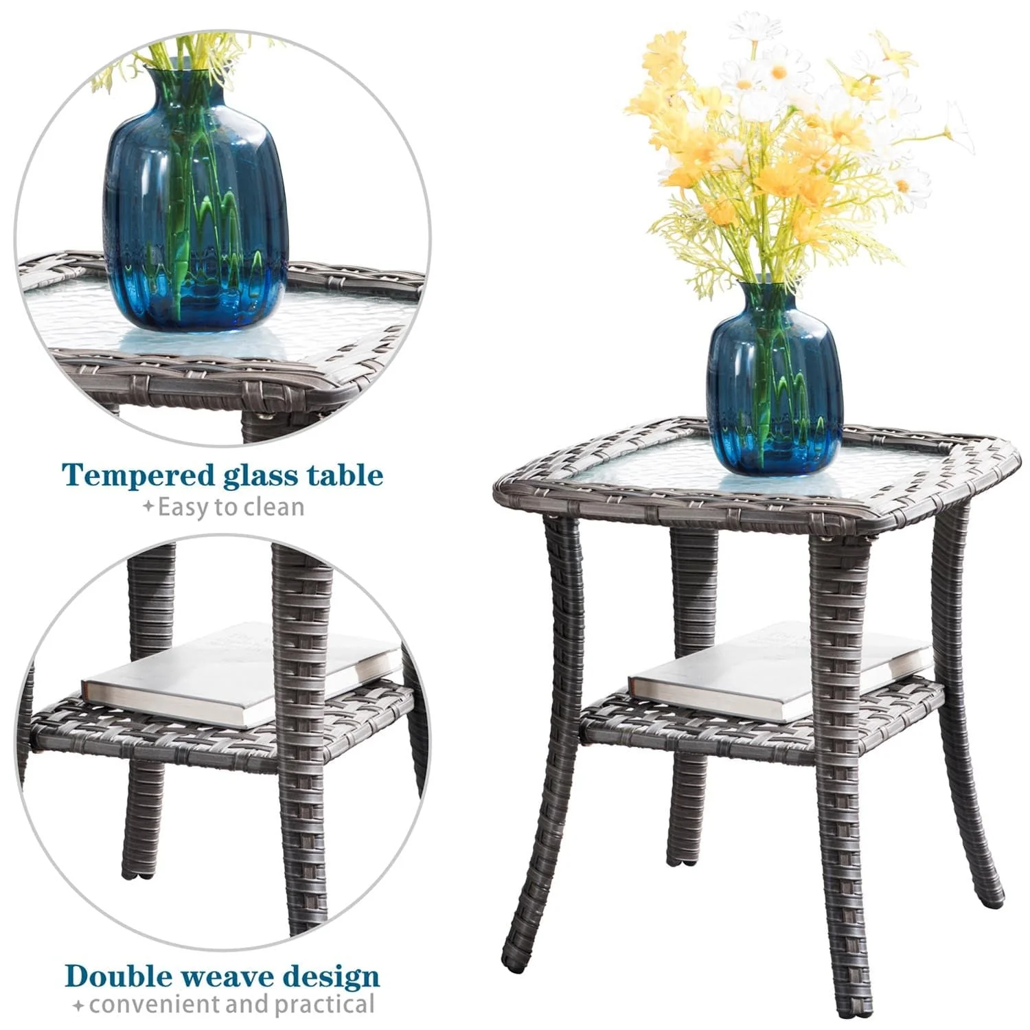 Ovios Balcony Side Table with Tempered Glass Top for GRS/NTC/HOP/NDS Series