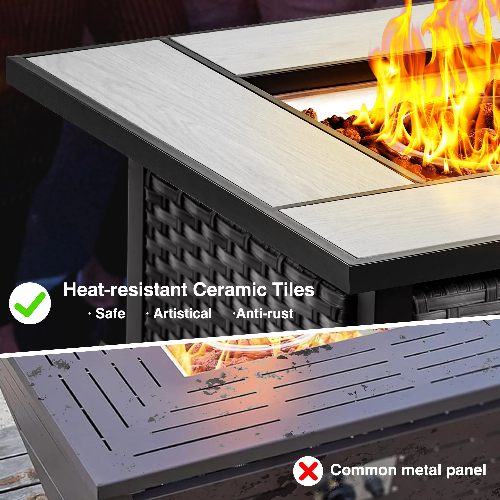 Ovios Outdoor Furniture 7-Piece with 42'' Fire Pit Table and Kenard 2 Rocking Chairs