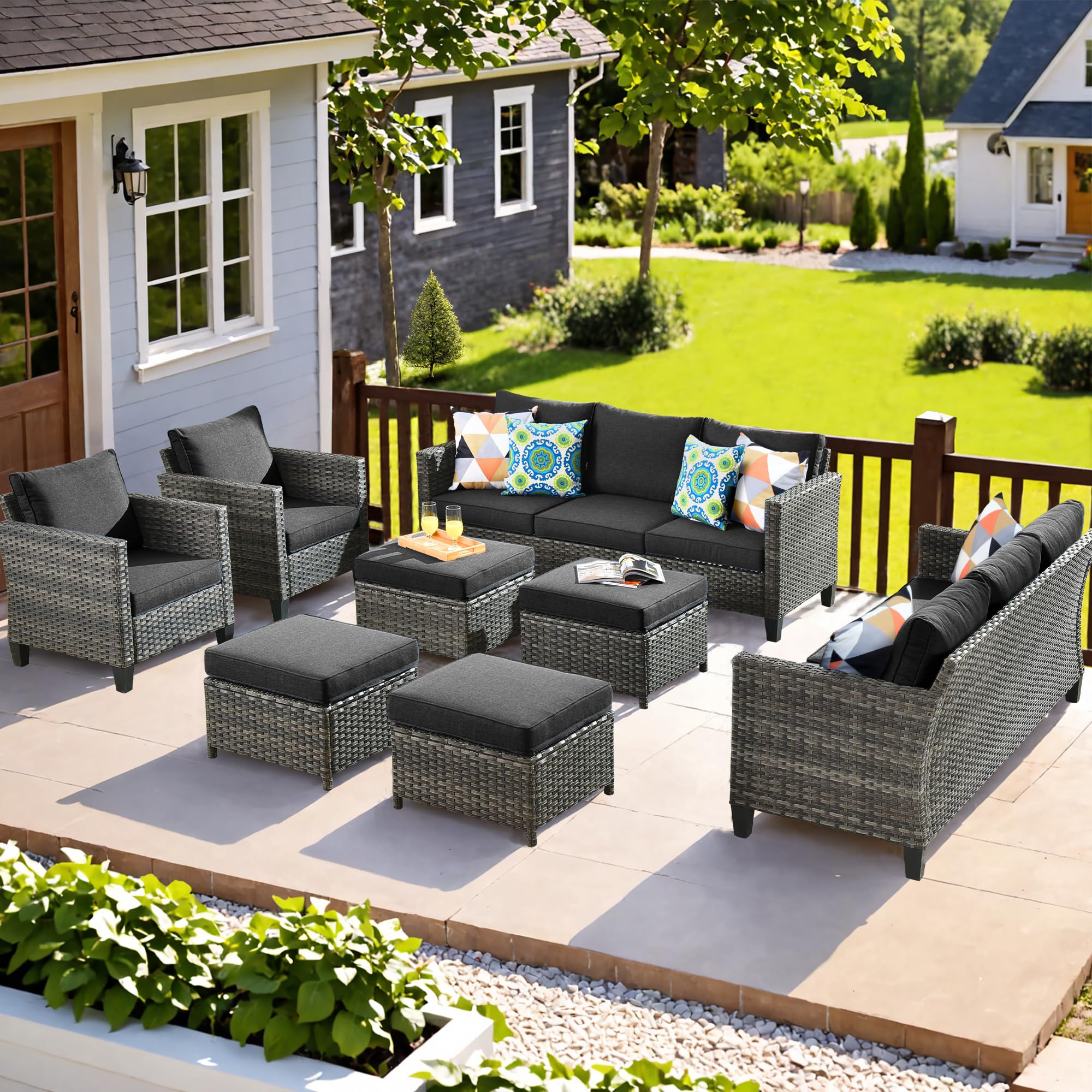 Ovios Patio Furniture Set New Vultros 8-Piece High Back with Cushions