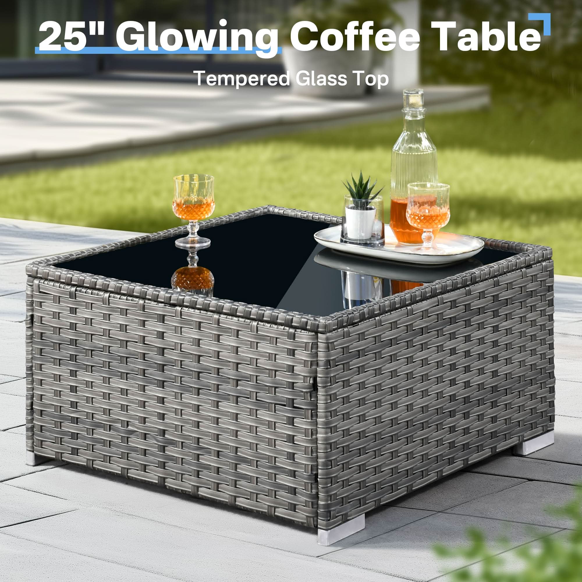 Ovios Outdoor 9 Piece Coversation Set with Swivel Rocking Chair,Sectional Patio Furniture Set with All-Weather Wicker Sofa