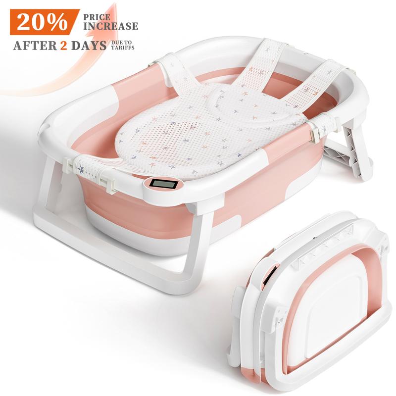 Napei Collapsible Baby Bathtub with Real-Time Temp Monitor, Floating Cushion, Foldable Baby Bath Tub Set for Newborns & Toddlers