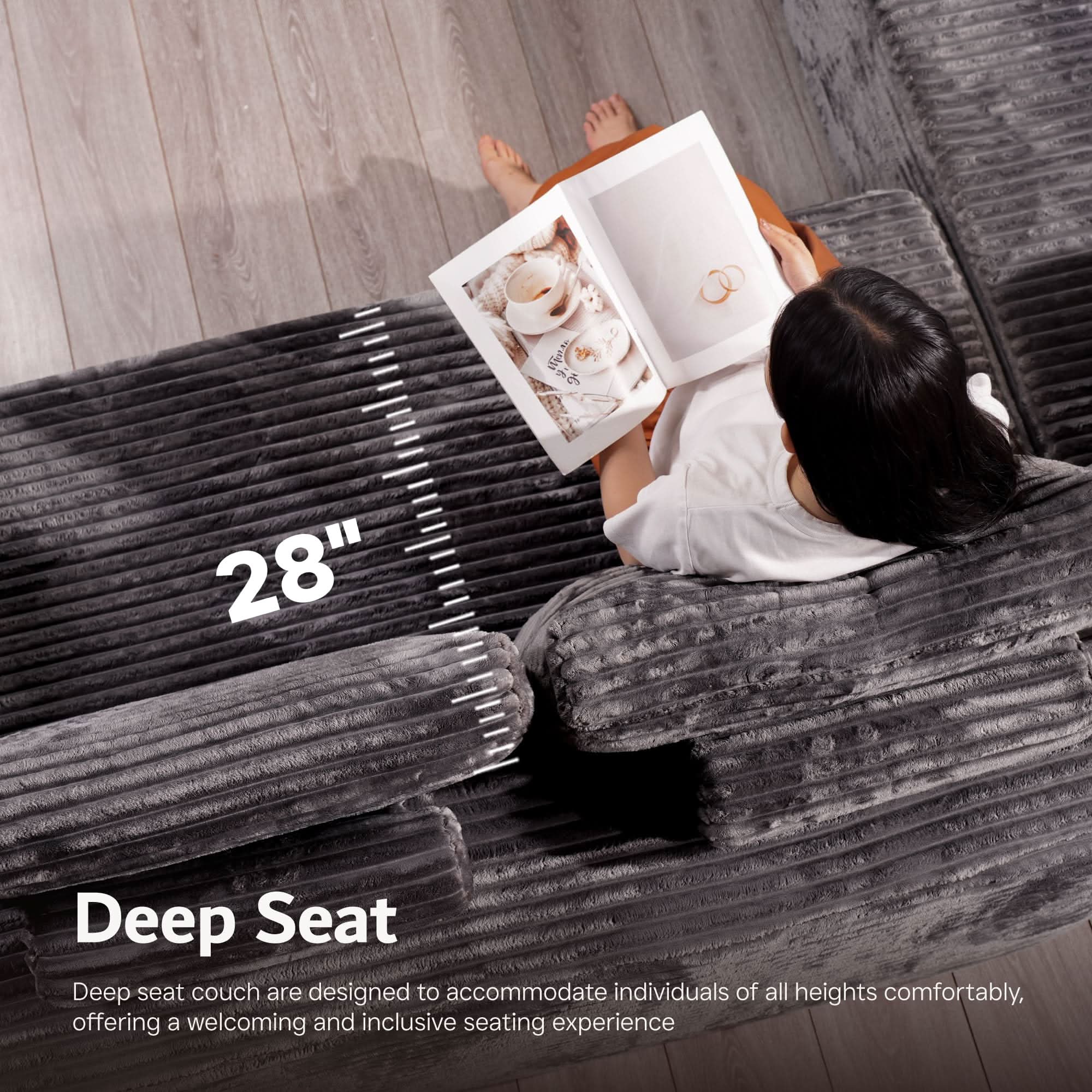 Ovios L-Shaped Cloud Sectional Sofa with Chaise - Plush Corduroy, Memory Foam & No Assembly