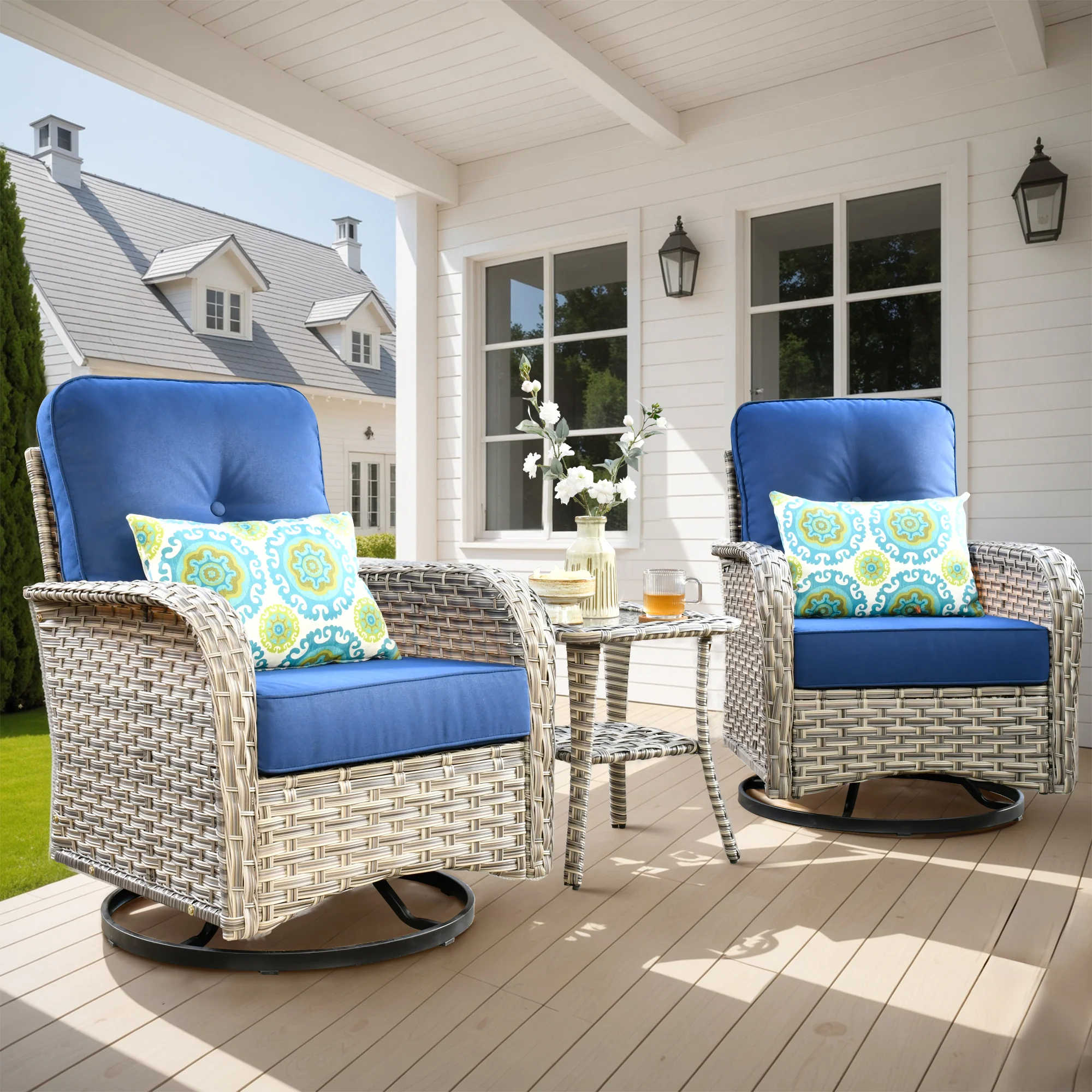 Ovios VNC Series Patio Swivel Chair 3-Piece Set