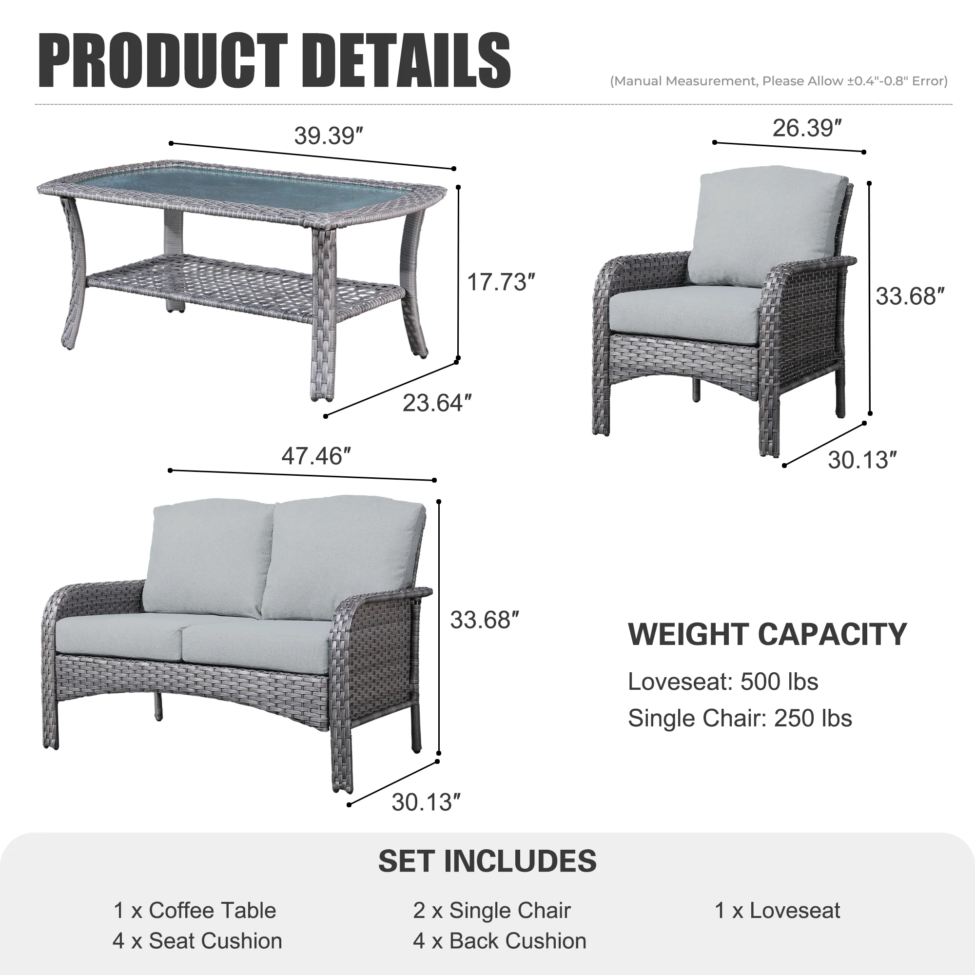 Ovios Patio Furniture Set New August 4 Piece High Back All Weather PE Wicker