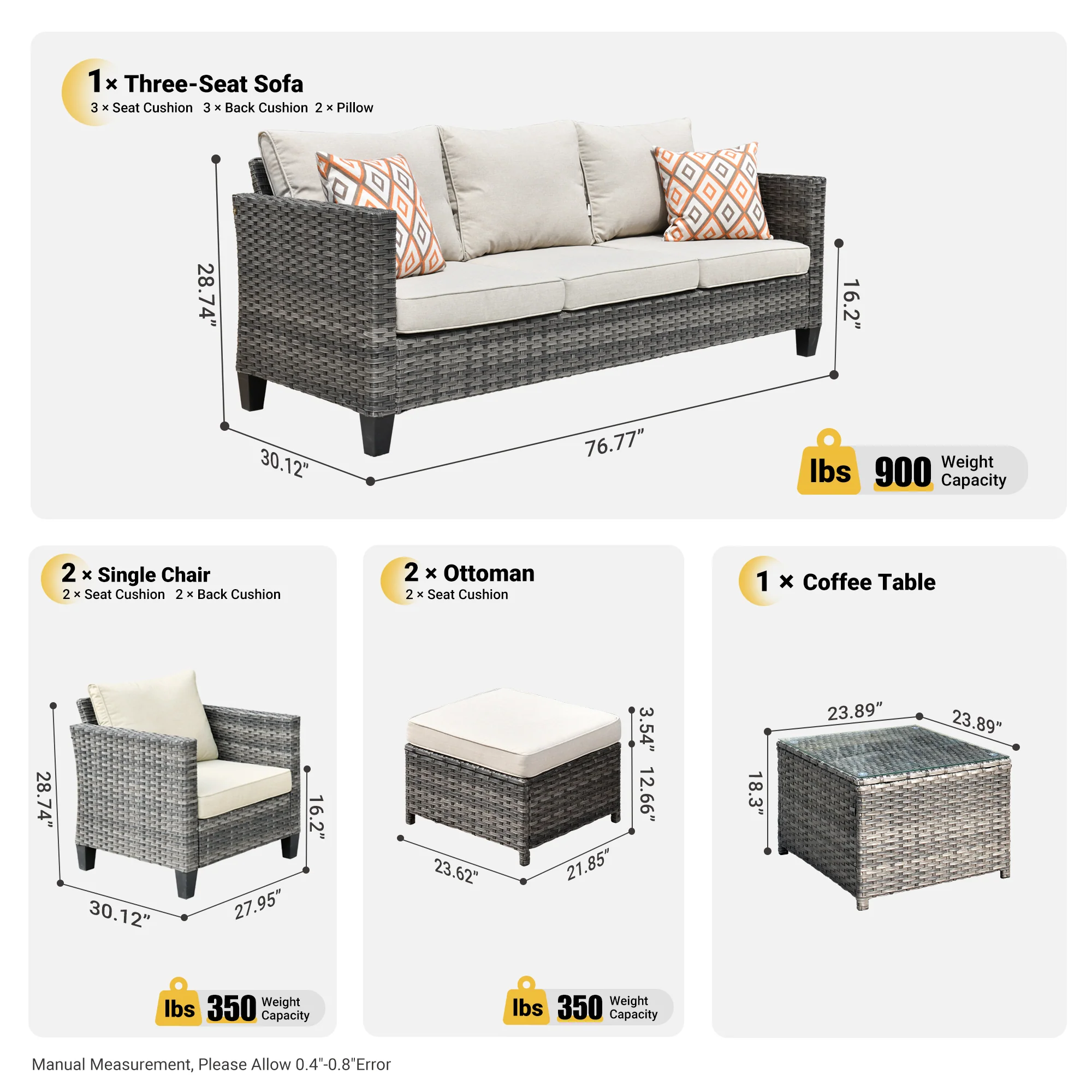 Ovios Patio Conversation Set New Vultros 6-Piece High Back with Cushions
