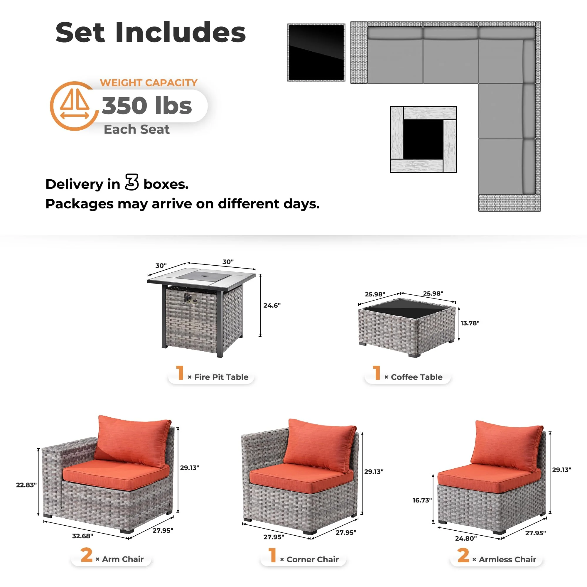 Ovios 7-Piece Outdoor Furniture Set with 7.68'' Wide Armrests