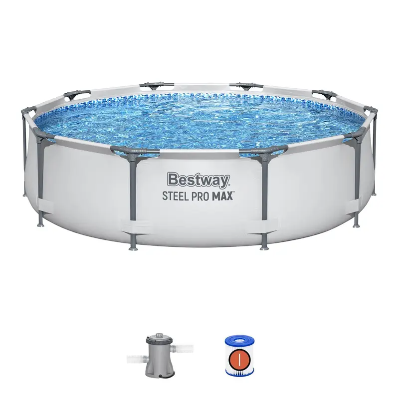Bestway Steel Pro MAX Round Above Ground Outdoor Swimming Pool with Pump