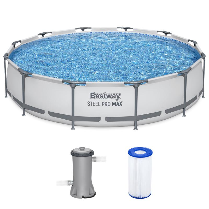 Bestway Steel Pro MAX Round Above Ground Outdoor Swimming Pool with Pump