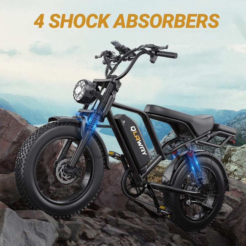 Qlaway, Aovowheel Peak 1500W Electric Off-Road Bike 20-Inch Full Suspension E-Motorcycle, 48V 15.6Ah Removable Battery, 31MPH Top Speed, 40-55 Mile Range, 2-Seater, LED Headlights, 20-Inch All-Terrain Fat Tires, UL 2849 Certified