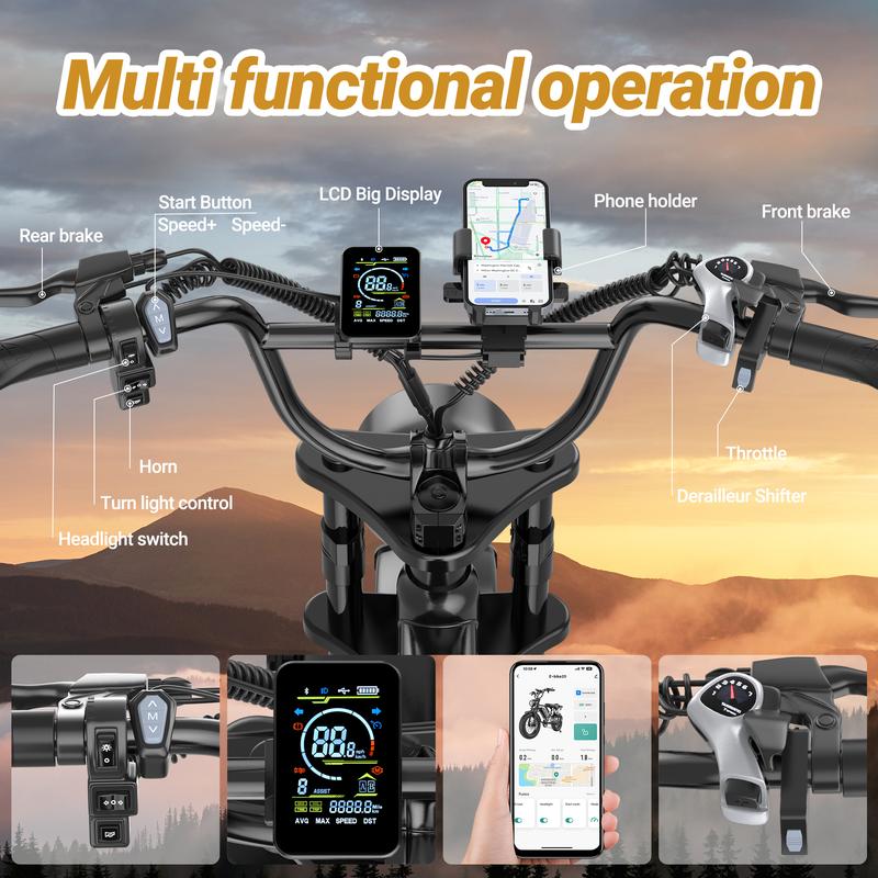 Qlaway, Aovowheel Peak 1500W Electric Off-Road Bike 20-Inch Full Suspension E-Motorcycle, 48V 15.6Ah Removable Battery, 31MPH Top Speed, 40-55 Mile Range, 2-Seater, LED Headlights, 20-Inch All-Terrain Fat Tires, UL 2849 Certified