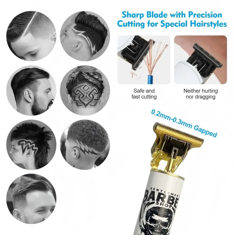 LARGNER-cortadora de pelo profesional para hombre, Kits y juegos de afeitadoras eléctricas, cuchillas en T de cerámica, para peluquero, para regalos (blanco)