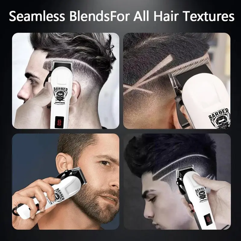 LARGNER-cortadora de pelo profesional para hombre, Kits y juegos de afeitadoras eléctricas, cuchillas en T de cerámica, para peluquero, para regalos (blanco)