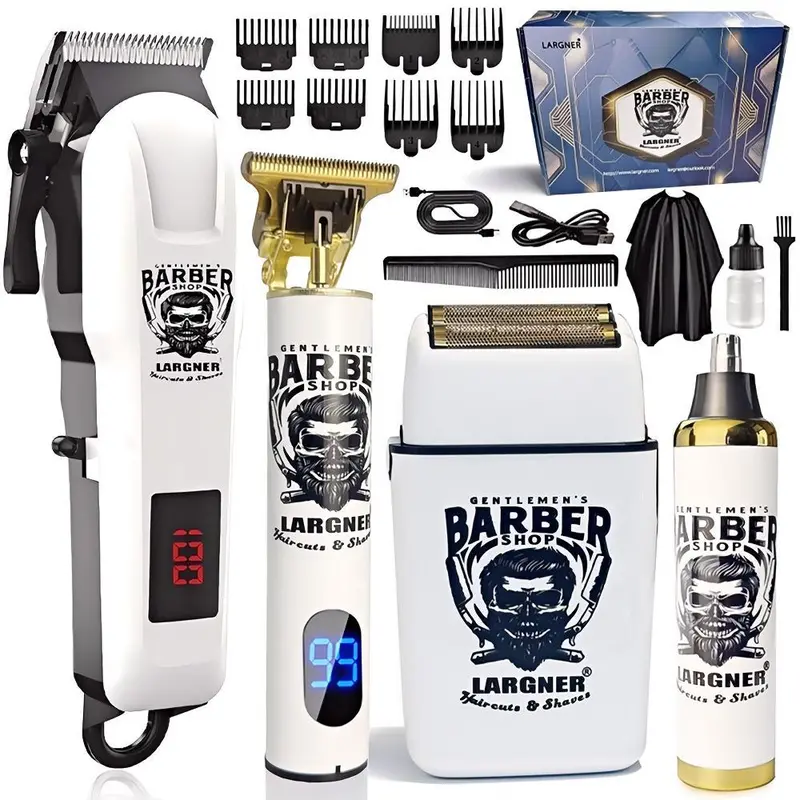 LARGNER-cortadora de pelo profesional para hombre, Kits y juegos de afeitadoras eléctricas, cuchillas en T de cerámica, para peluquero, para regalos (blanco)