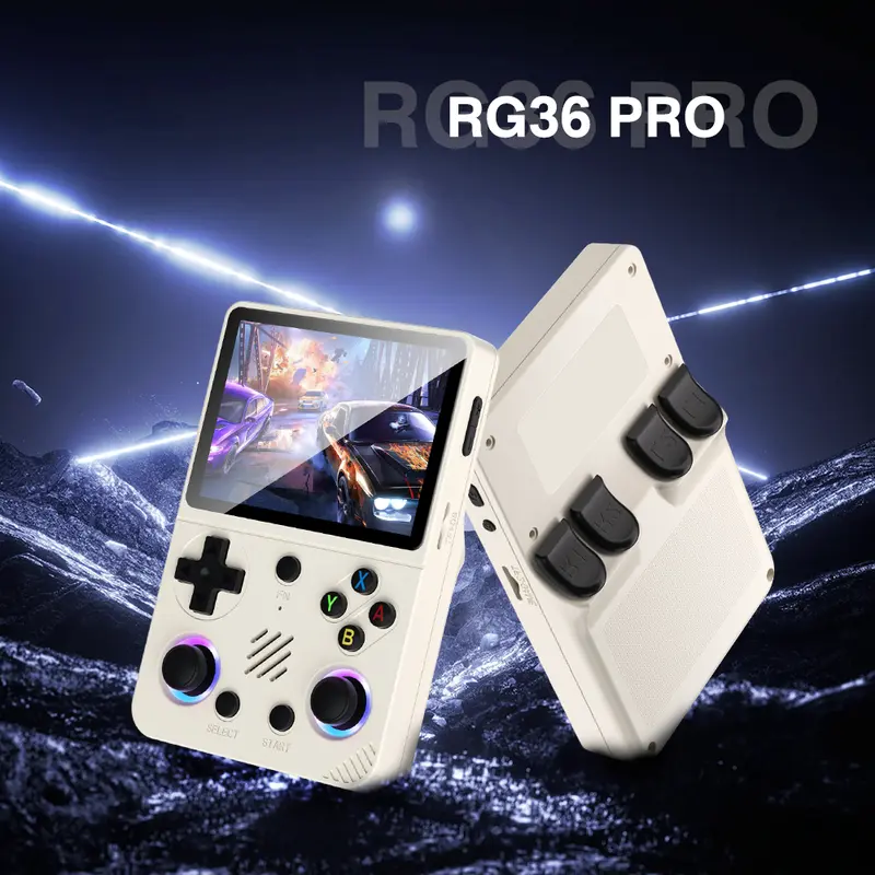 RG36 Pro (luz RGB) consola de videojuegos retro portátil, más de 20000 juegos, sistema Linux, pantalla IPS de 3,5 inch, consola de videojuegos portátil de bolsillo, inalámbrica, recargable para el hogar, dispositivo de carga