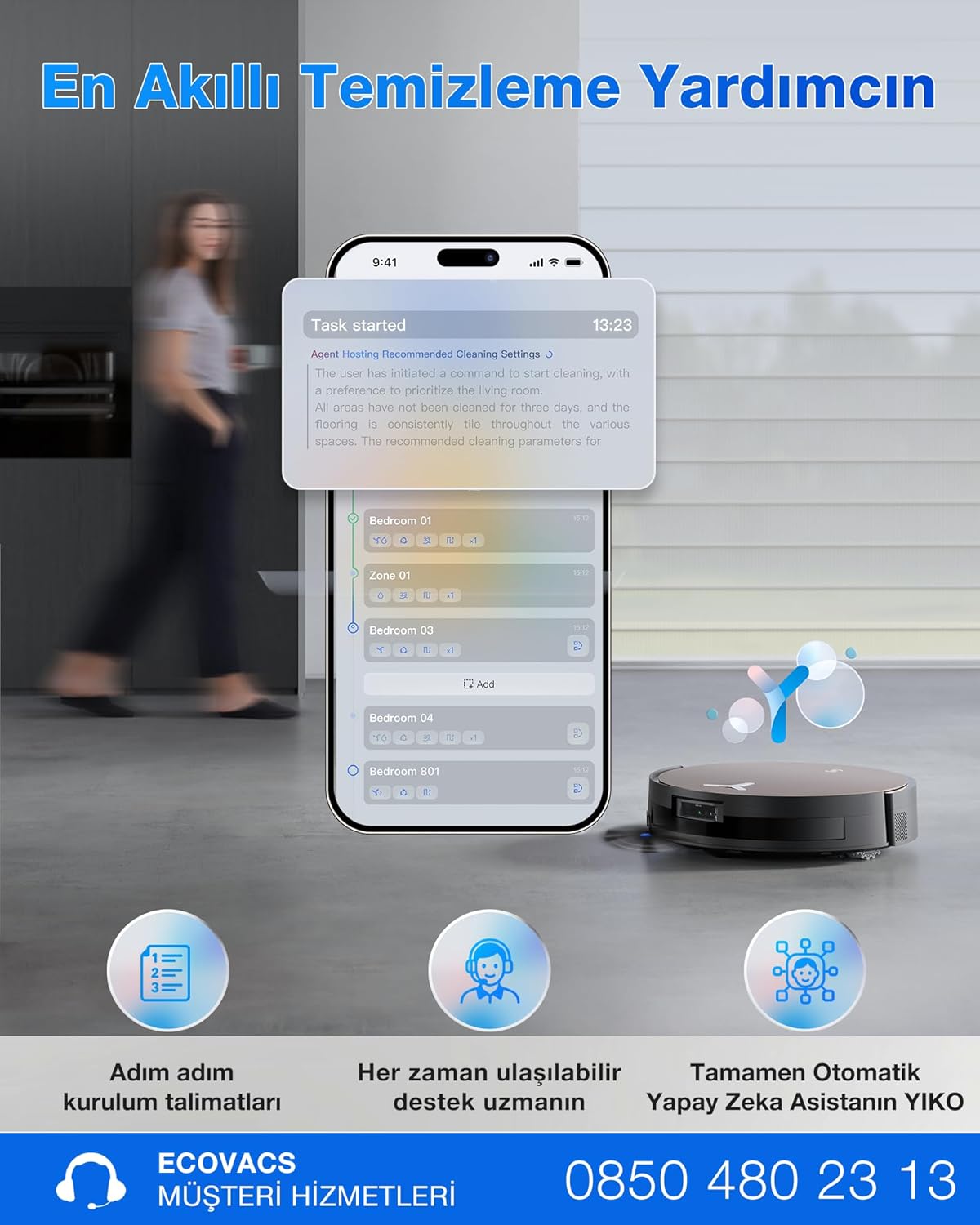 ECOVACS DEEBOT X11 PRO Omni Robot Vacuum Cleaner with Mop Function, 19500 Pa, OZMO Roller 2.0, ZeroTangle 3.0, TruEdge 3.0, Climbing Max 4 cm Height, Extending Mop, All-in-One Omni Station